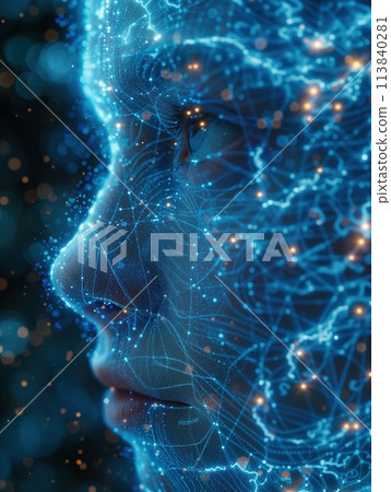 digital portrait of a woman blue neon 113840281