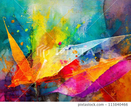 Mixed media abstract painting and collage 113840466