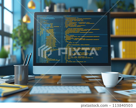 modern computer screen with digital image 113840503