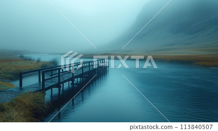 landscape morning mountain valley and river 113840507