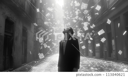 man on a gloomy city street 113840621