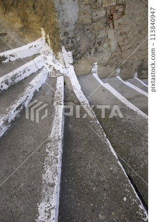 Detail of old stone staircase, decoration and construction 113840947