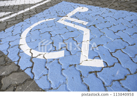 Detail of sign for people with mobility problems Detail of sign for people with mobility problems 113840958
