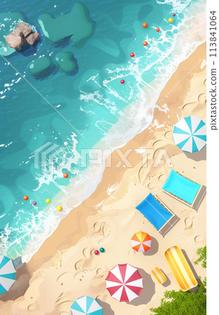 Sand beach with colorful umbrellas 113841064