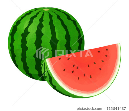 整個西瓜和切好的紅色西瓜 113841487