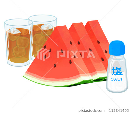 3片紅西瓜、大麥茶和鹽 113841493