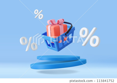 3d shopping basket with percentages 113841752