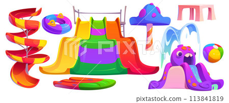 Water park slides set isolated on white background 113841819