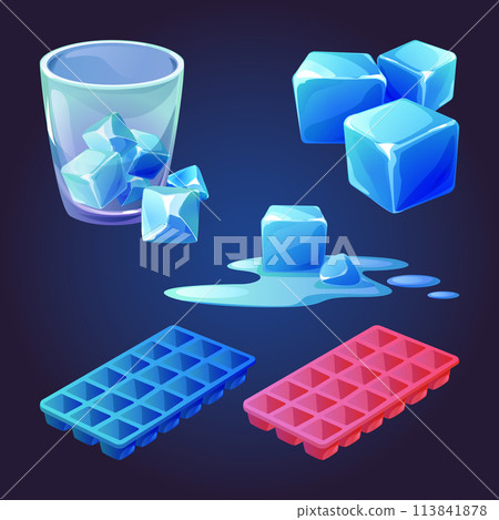 Ice cube tray vector. Melt water mold cartoon icon Ice cube tray vector. Melt water mold cartoon icon 113841878