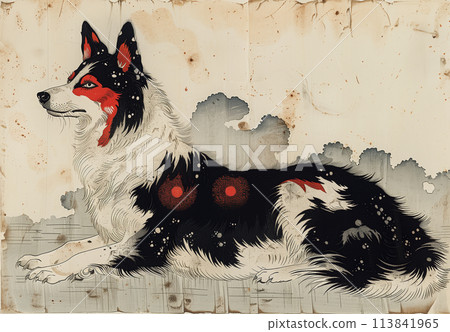 Ukiyo-e dog 113841965