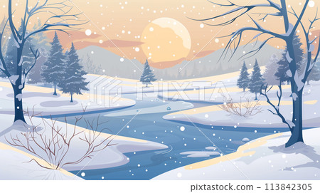 冬天的土地，冰雪覆蓋的場景 113842305