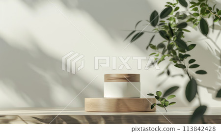 Cosmetic cream mockup. Blank packaging. Natural promotional commercial photo. 113842428