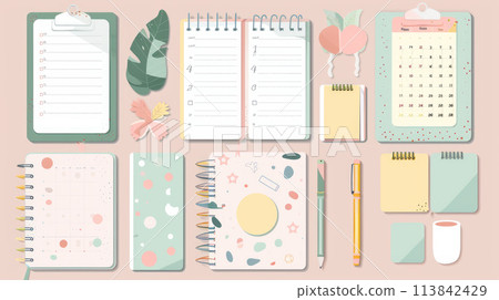 Set of planners, note paper, to do list, stickers templates. Cute paper notes for daily planner and stickers 113842429
