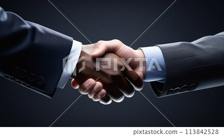Close up two man shaking hand on dark background. 113842528
