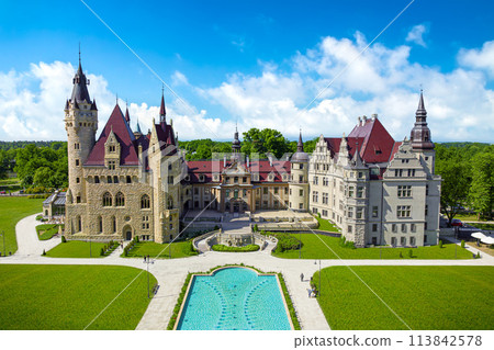 Beautiful view of Moszna castle. Upper Silesia, Poland Beautiful view of Moszna castle. Upper Silesia, Poland 113842578