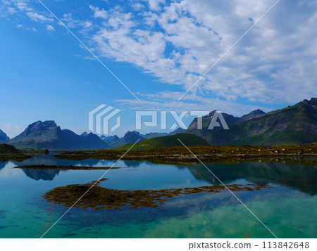 Blue magic Lofoten view fjord in summer, Blue magic Lofoten view fjord in summer, 113842648