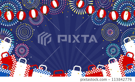 Background of fireworks, shopping bags and lanterns (landscape 16:9) 113842776