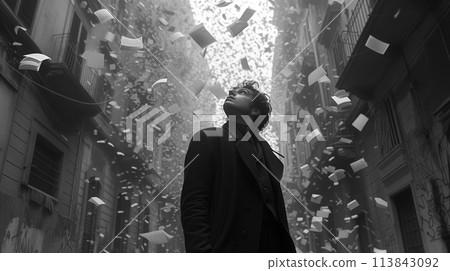 man on a gloomy city street 113843092