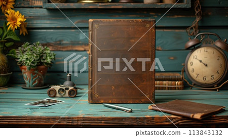 memory diary on wooden background 113843132