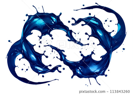 Illustration of blue waves splashing water 113843260