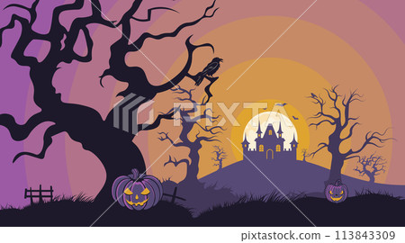 Halloween pumpkins and house 113843309