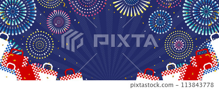 Background of fireworks and shopping bags (horizontal for banner) Background of fireworks and shopping bags (horizontal for banner) 113843778
