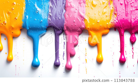 color art paint flowing down abstract background 113843788