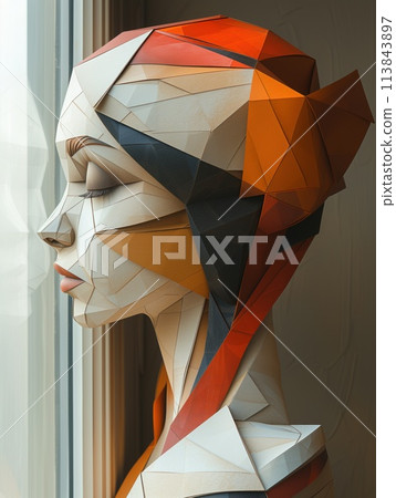 female bust in cubism style close-up female bust in cubism style close-up 113843897