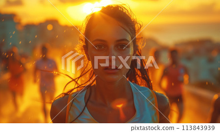 portrait of a running woman 113843939