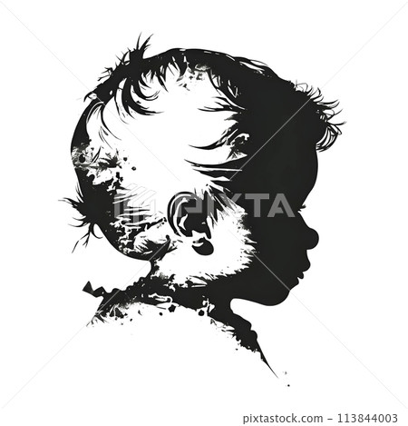 Black silhouette of a children on white background. 113844003
