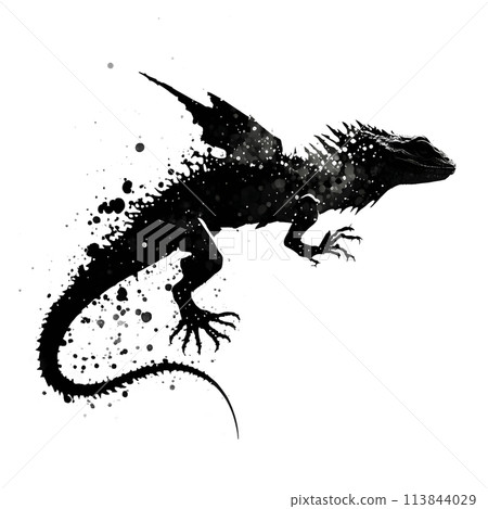 Black silhouette of a lizard on white background. 113844029