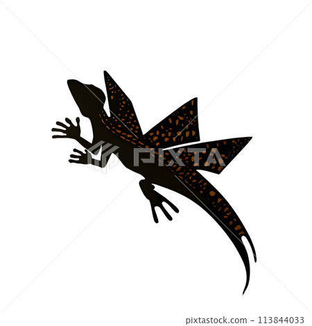 Black silhouette of a lizard on white background. 113844033