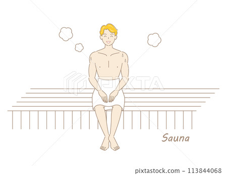 一個喜歡桑拿的清爽男人在桑拿房享受桑拿 Toto 桑拿男孩簡單插圖 113844068