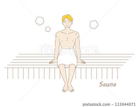 一個喜歡桑拿的清爽男人在桑拿房享受桑拿 Toto 桑拿男孩簡單插圖 113844071