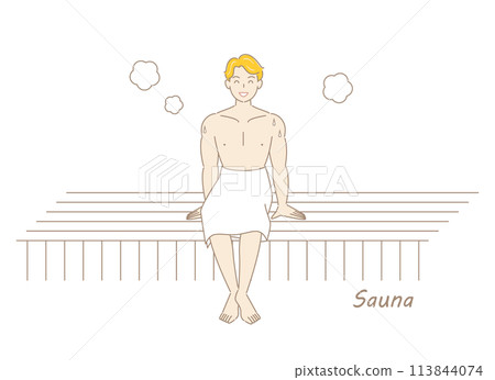 一個喜歡桑拿的清爽男人在桑拿房享受桑拿 Toto 桑拿男孩簡單插圖 113844074