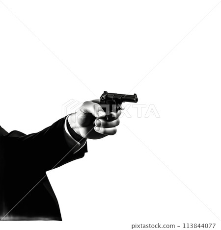 Gun in hand pointed, against a white background. 113844077