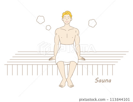 一個喜歡桑拿的清爽男人在桑拿房享受桑拿 Toto 桑拿男孩簡單插圖 113844101
