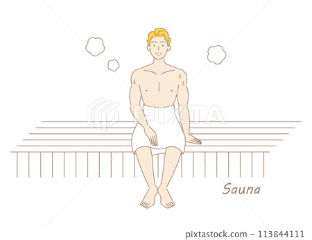 一個喜歡桑拿的清爽男人在桑拿房享受桑拿 Toto 桑拿男孩簡單插圖 一個喜歡桑拿的清爽男人在桑拿房享受桑拿 Toto 桑拿男孩簡單插圖 113844111