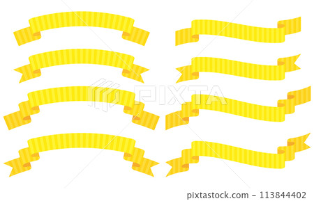 一組 8 條帶有彎曲條紋圖案的簡單絲帶的插圖(黃色) 一組 8 條帶有彎曲條紋圖案的簡單絲帶的插圖(黃色) 113844402