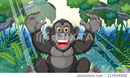 Cheerful Gorilla in Lush Jungle Cheerful Gorilla in Lush Jungle 113844980