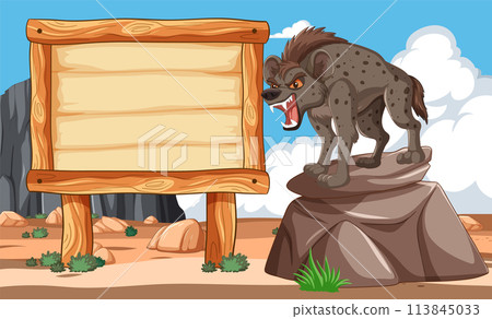 Hyena Guarding Desert Signboard Illustration 113845033