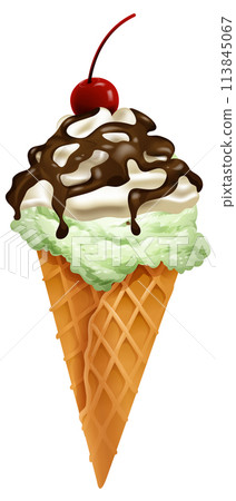 Delicious Mint Ice Cream Cone Treat 113845067