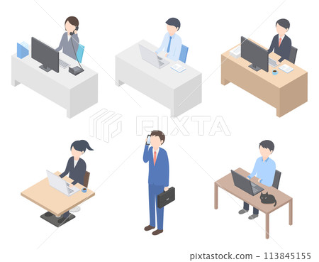 Isometric illustration set of business people doing various work styles 113845155