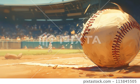 Hard ball in a baseball field 1 113845505