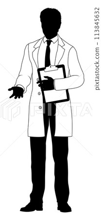 Scientist Engineer Survey Clipboard Man Silhouette 113845632