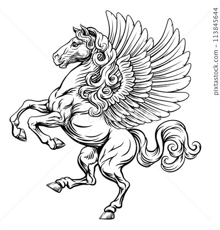 Pegasus Horse Crest Rampant Heraldic Coat of Arms Pegasus Horse Crest Rampant Heraldic Coat of Arms 113845644