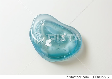 Gel. Blue gel texture with bubbles swoosh swatch sample cosmetics. Cosmetic product close up. Facial jelly serum, cleanser, shower gel or shampoo. Transparent drop isolate on white background. Liquid Gel. Blue gel texture with bubbles swoosh swatch sample cosmetics. Cosmetic product close up. Facial jelly serum, cleanser, shower gel or shampoo. Transparent drop isolate on white background. Liquid 113845837