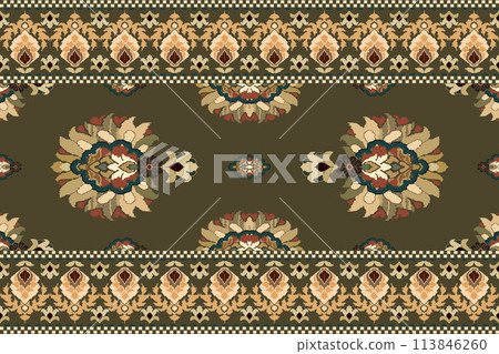 Ikat tribal Indian seamless pattern. Ethnic Aztec fabric carpet mandala ornament native boho chevron textile.Geometric African American oriental traditional vector illustrations. Embroidery style. 113846260