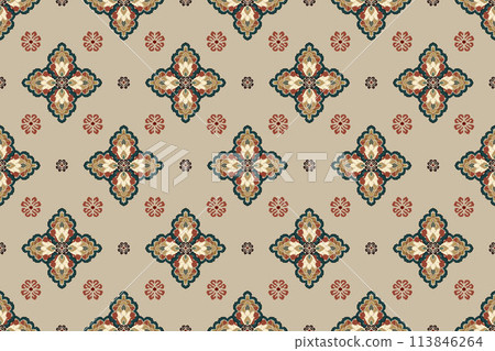 Ikat tribal Indian seamless pattern. Ethnic Aztec fabric carpet mandala ornament native boho chevron textile.Geometric African American oriental traditional vector illustrations. Embroidery style. Ikat tribal Indian seamless pattern. Ethnic Aztec fabric carpet mandala ornament native boho chevron textile.Geometric African American oriental traditional vector illustrations. Embroidery style. 113846264