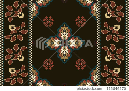 Ikat tribal Indian seamless pattern. Ethnic Aztec fabric carpet mandala ornament native boho chevron textile.Geometric African American oriental traditional vector illustrations. Embroidery style. 113846270